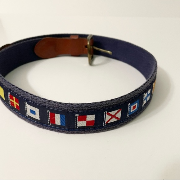Leather Man Essex Top Grain Leather Nautical World Flags Belt Size 30 - Picture 4 of 12